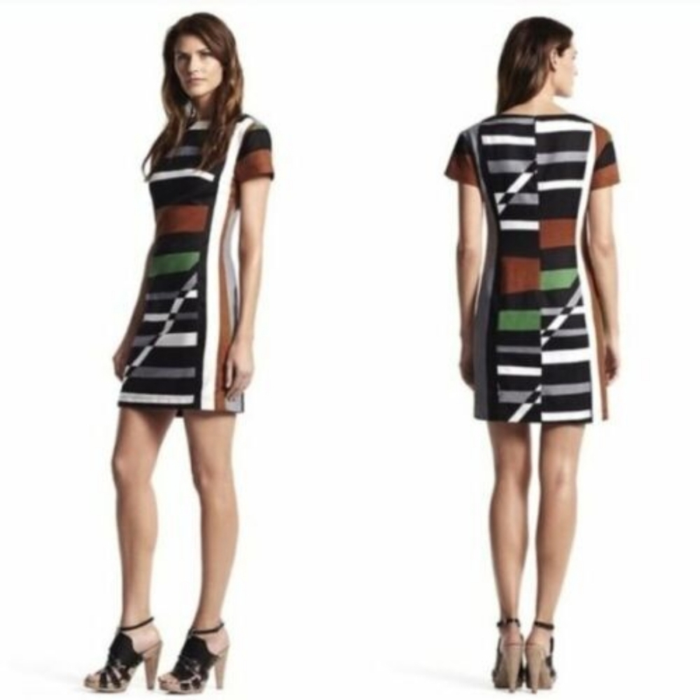 Derek Lam Linen Graphic Surf Parrot Colorblock Dress